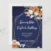 Trouw met Navy blauwe oranje witte rozen Save The Date (Voorkant)