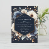 Trouw met Navy Blue Bloemige Romance Kaart (Staand voorkant)