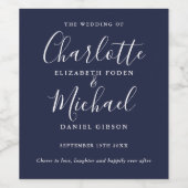 Trouw met Navy Blue handtekening script Wijn Etiket (Enkel label)