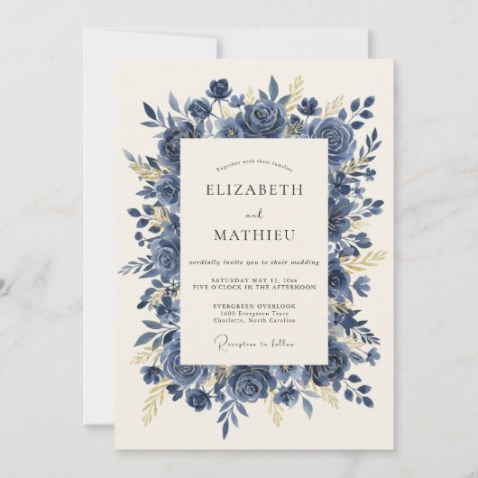 Trouw met Navy Blue Prestigieuze Roos Kaart (Voorkant)