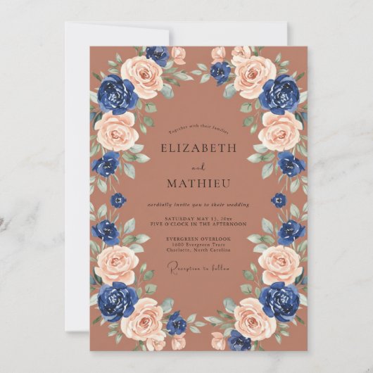 Trouw met Navy Blush Bloemboog Kaart (Voorkant)