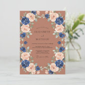 Trouw met Navy Blush Bloemboog Kaart (Staand voorkant)