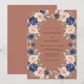 Trouw met Navy Blush Bloemboog Kaart (Voorkant / Achterkant)