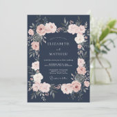Trouw met Navy Blush Bloemen Kaart (Staand voorkant)