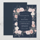 Trouw met Navy Blush Bloemen Kaart (Voorkant / Achterkant)