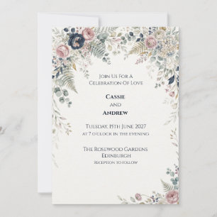 Trouw met Navy Blush Eucalyptus Bloemen Kaart