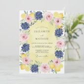 Trouw met Navy Blush Lemon Krans Kaart (Staand voorkant)