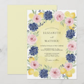 Trouw met Navy Blush Lemon Krans Kaart (Voorkant / Achterkant)