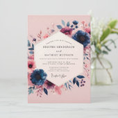 Trouw met Navy Blush Moody Bloom Kaart (Staand voorkant)