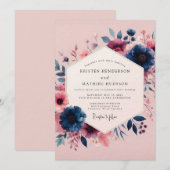 Trouw met Navy Blush Moody Bloom Kaart (Voorkant / Achterkant)