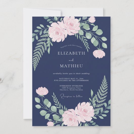 Trouw met Navy Blush Pioen Kaart (Voorkant)