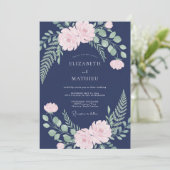 Trouw met Navy Blush Pioen Kaart (Staand voorkant)