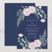 Trouw met Navy Blush Pioen Kaart (Voorkant / Achterkant)