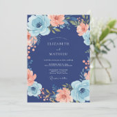 Trouw met Navy Coral Bloom Kaart (Staand voorkant)