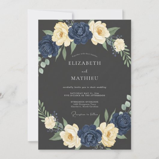 Trouw met Navy Cream Bloom Kaart (Voorkant)