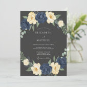 Trouw met Navy Cream Bloom Kaart (Staand voorkant)