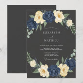 Trouw met Navy Cream Bloom Kaart (Voorkant / Achterkant)