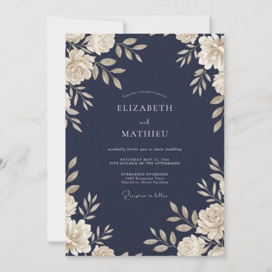 Trouw met Navy Cream Wingerd Kaart (Voorkant)