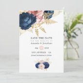 Trouw met Navy en Blush Oude Rozen Save The Date (Staand voorkant)