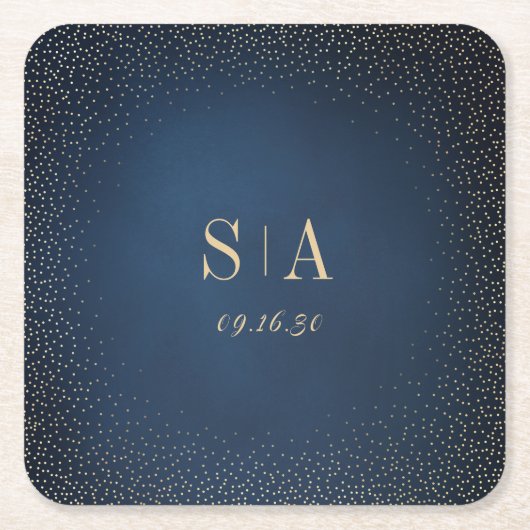 Trouw met Navy & Goud Glitter verfijnd monogram Kartonnen Onderzetters (Voorkant)