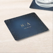 Trouw met Navy & Gouden Glitter Sophisticated Mono Kartonnen Onderzetters (Schuin)