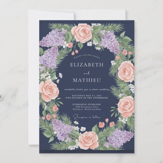 Trouw met Navy Koraal Sering Eucalyptus Kaart (Voorkant)