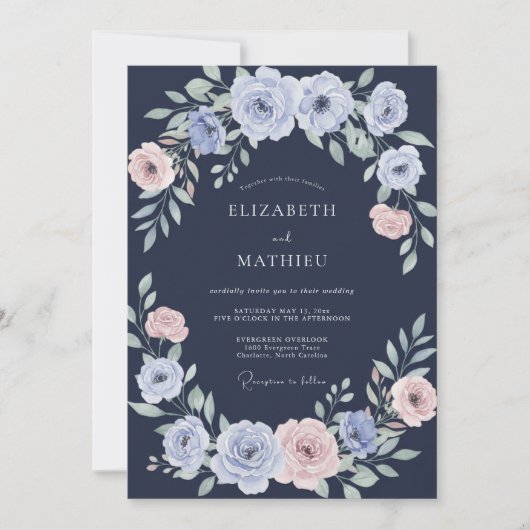 Trouw met Navy Periwinkle Ranunculus Eucalyptus Kaart (Voorkant)