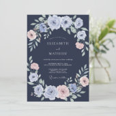 Trouw met Navy Periwinkle Ranunculus Eucalyptus Kaart (Staand voorkant)