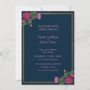 Trouw met Navy Tartan Bloemen Kaart