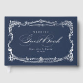 Trouw met Navy Vintage Frame Classic Script. Gastenboek (Voorkant)