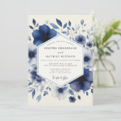 Trouw met Navy Watercolor Bloom Kaart (Staand voorkant)