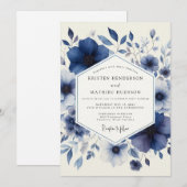 Trouw met Navy Watercolor Bloom Kaart (Voorkant / Achterkant)