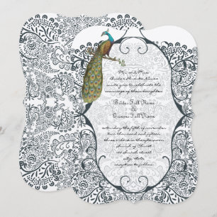 Trouw met Navy Whimsical Pauw Liefdesvogel Patroon Kaart