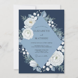 Trouw met Navy Witte Camelia Eucalyptus Kaart