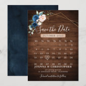 Trouw met Navyblauw Blush Landelijk Houten Gouden Save The Date (Voorkant / Achterkant)