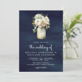 Trouw met QR-code in Mason-pot met Navy Blue White Kaart (Staand voorkant)