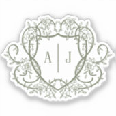 Trouw met Rambling Rose Sage Monogram Crest Sticker (Voorkant)