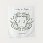 Trouw met Rambling Rose Sage Monogram Crest Wandkleed (Voorkant)