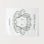Trouw met Rambling Rose Sage Monogram Crest Wandkleed (Voorkant (horizontaal))
