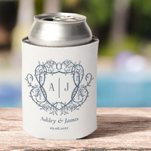 Trouw met Rambling Rose Staalblauw Monogram Wapen Blikjeskoeler