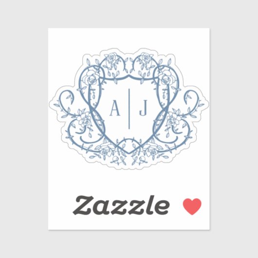 Trouw met Rambling Rose Steel Blue Monogram Crest Sticker (Vel)