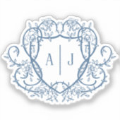 Trouw met Rambling Rose Steel Blue Monogram Crest Sticker (Voorkant)