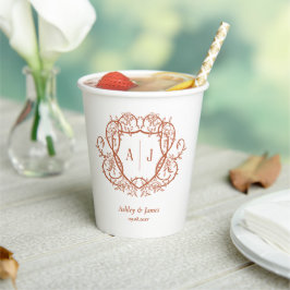 Trouw met Rambling Rose Terracotta Monogram Crest Papieren Bekers