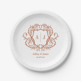 Trouw met Rambling Rose Terracotta Monogram Crest Papieren Bordje