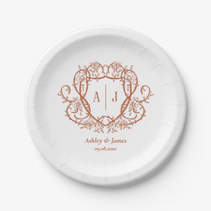 Trouw met Rambling Rose Terracotta Monogram Crest Papieren Bordje