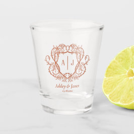 Trouw met Rambling Rose Terracotta Monogram Wapen Shot Glas