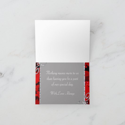 Trouw met Robijnrode Rozen & Diamanten Krullen Bedankkaart (Binnen)