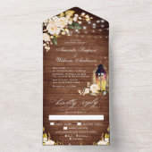 Trouw met Rode Rozen Rustieke Houten Lantaarn All In One Uitnodiging (Binnen)