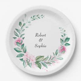 Trouw met Roze Bloeiende Kleur Papieren Bordje