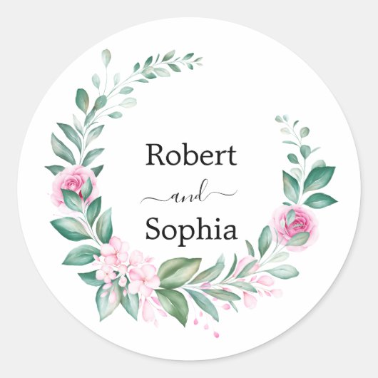 Trouw met Roze Bloesem Ronde Sticker (Voorkant)